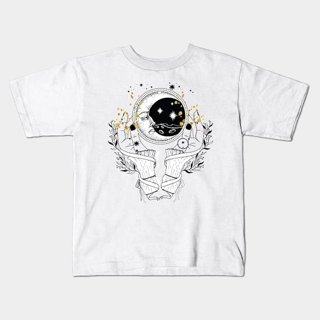 Boho Moon Art Kids T-Shirt by BWXshirts